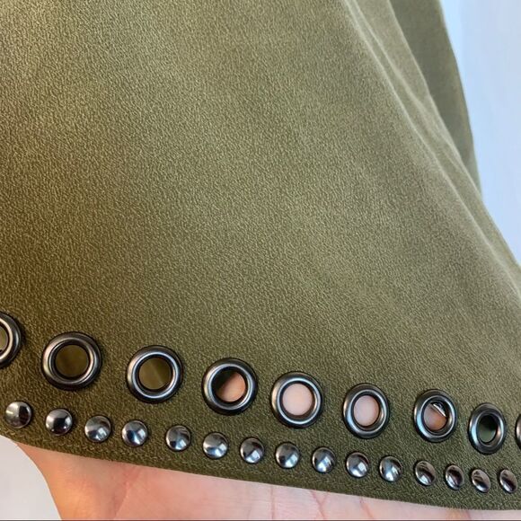 Haute Hippie asymmetrical Military green grommets silk dress Sz M - Picture 6 of 13